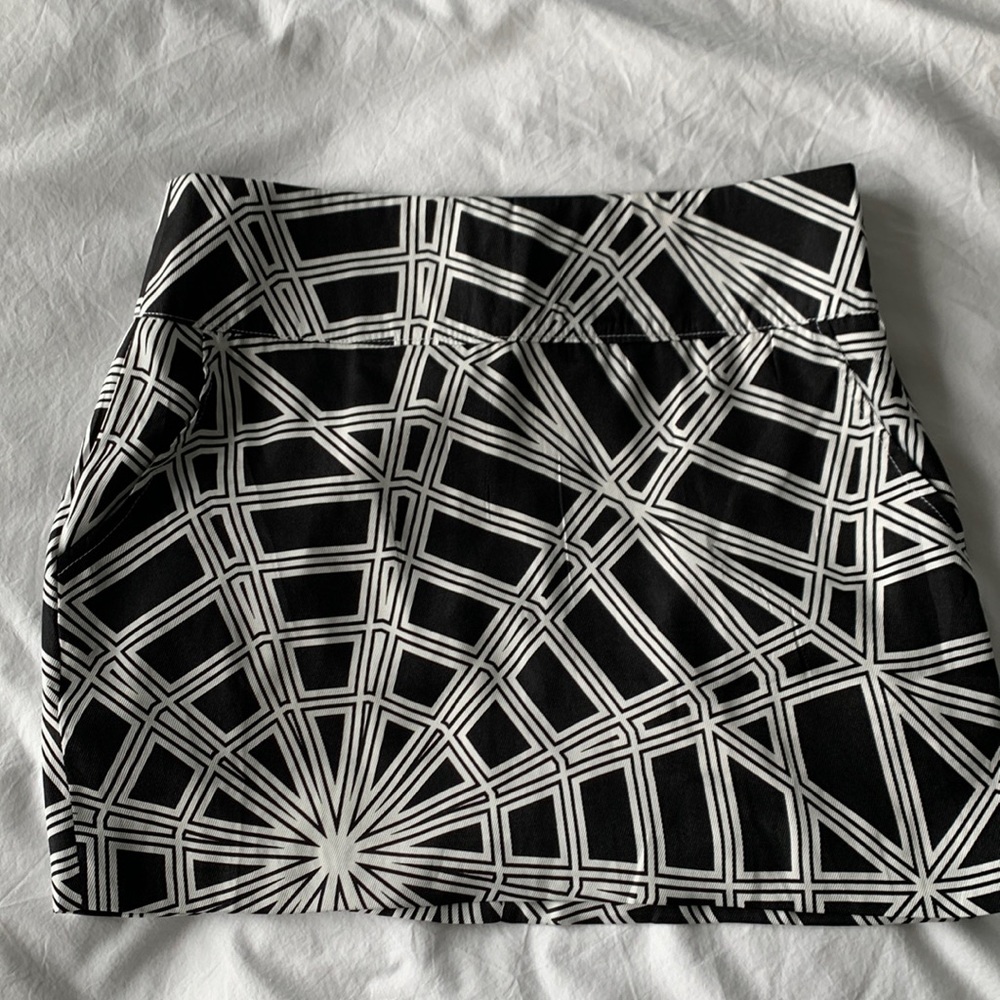 Chic B&W miniskirt w/ geometric pattern + gorgeous back gold zipper